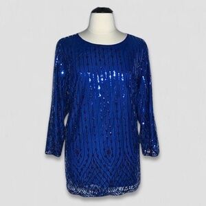 NWT Bob Mackie Wearable Art Convertible Tunic/Dress Sequined Mesh Royal Blue 3X